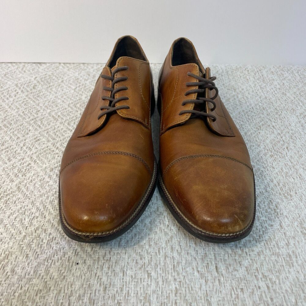 Cole Haan Mens 7.5 M Benton II Brown Leather Cap Toe Dress Shoes C24120 READ